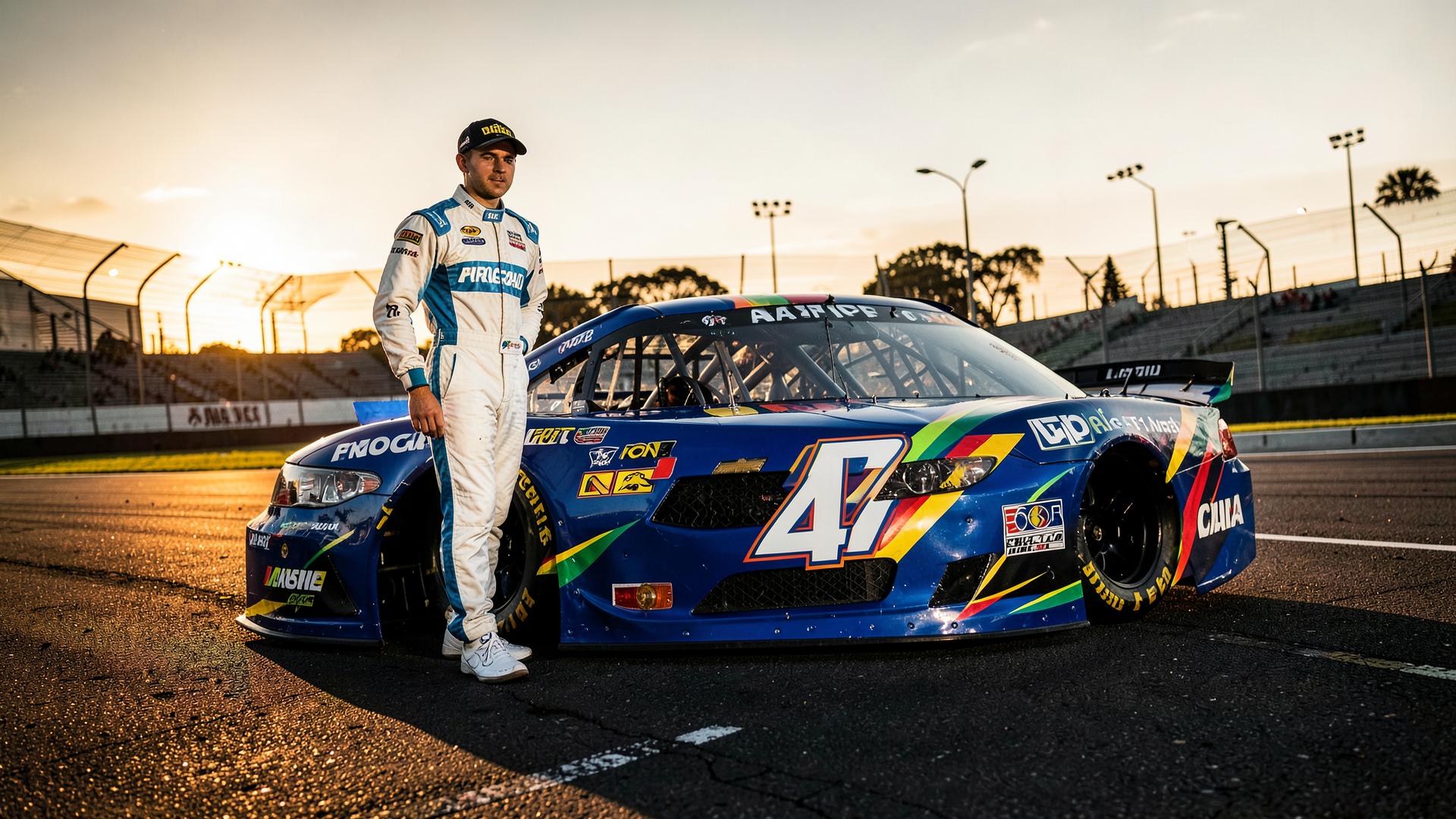 Baltazar Leguizamón junto a su auto NASCAR #42